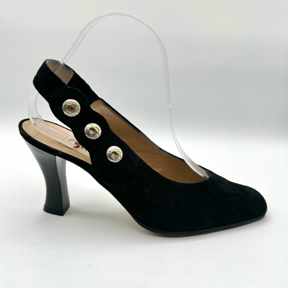 GIORGIO FABIABINI BLACK SUEDE HEEL VINTAGE LEATHER SHOES SLINGBACK MADE IN ITALY - Picture 3 of 15